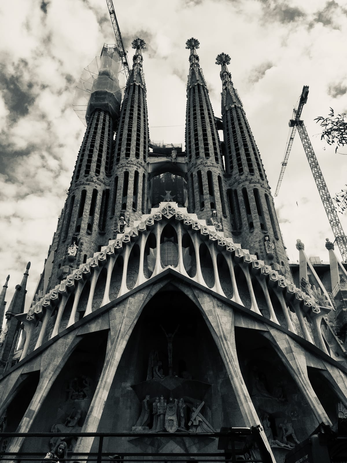 The towering spires of the Sagrada Família basilica in Barcelona