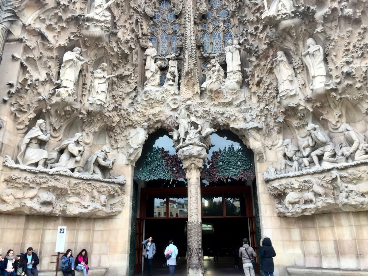 Highly detailed sculpted entrance of the Sagrada Família basilica
